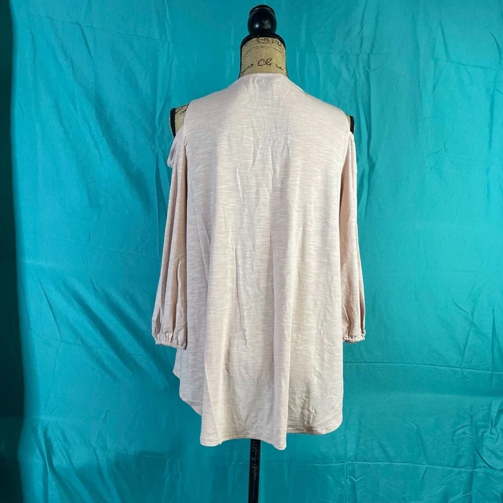 Jones New York Womens Blouse Pink Medium Cold Shoulder Long Sleeve Scoop Neck‎